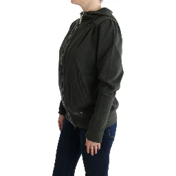 Gray Top Hooded Cotton Zipper Sweater