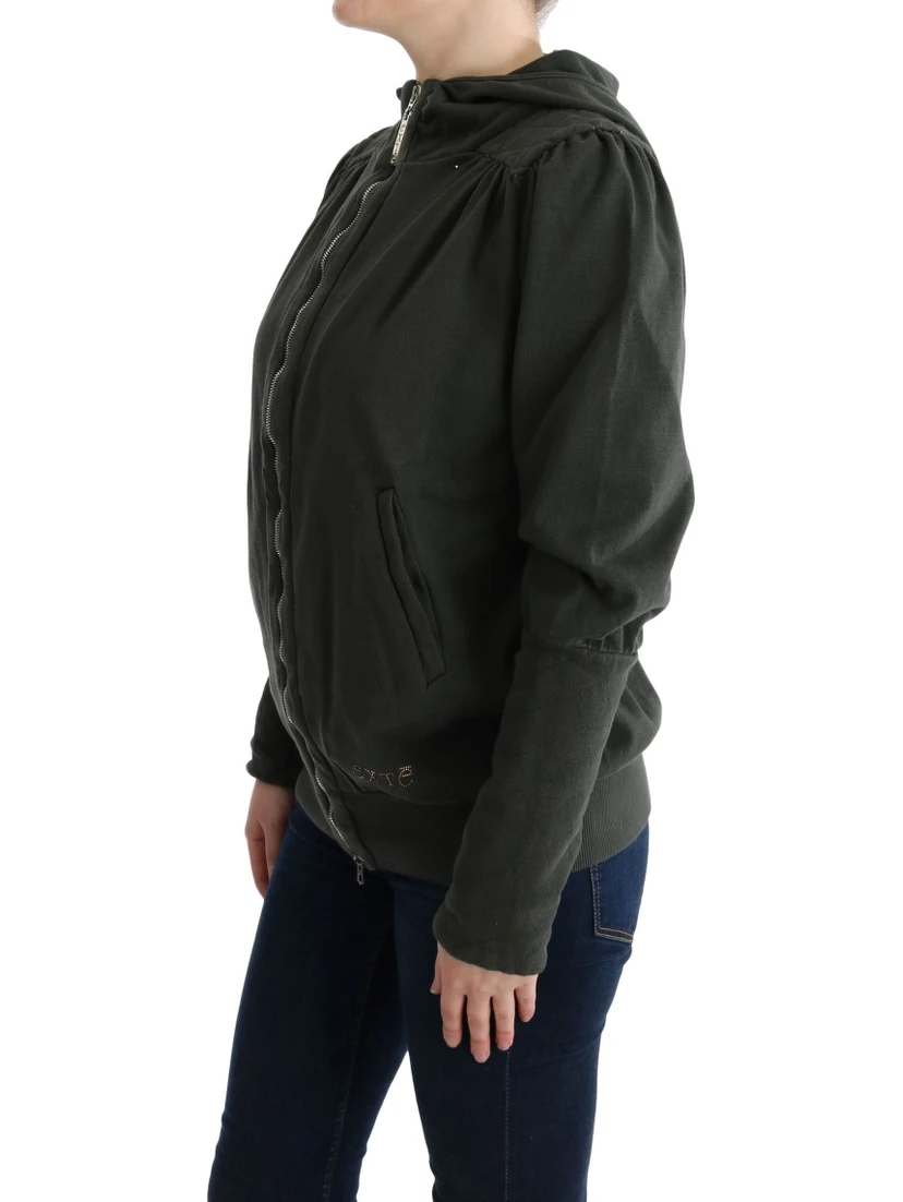 Gray Top Hooded Cotton Zipper Sweater