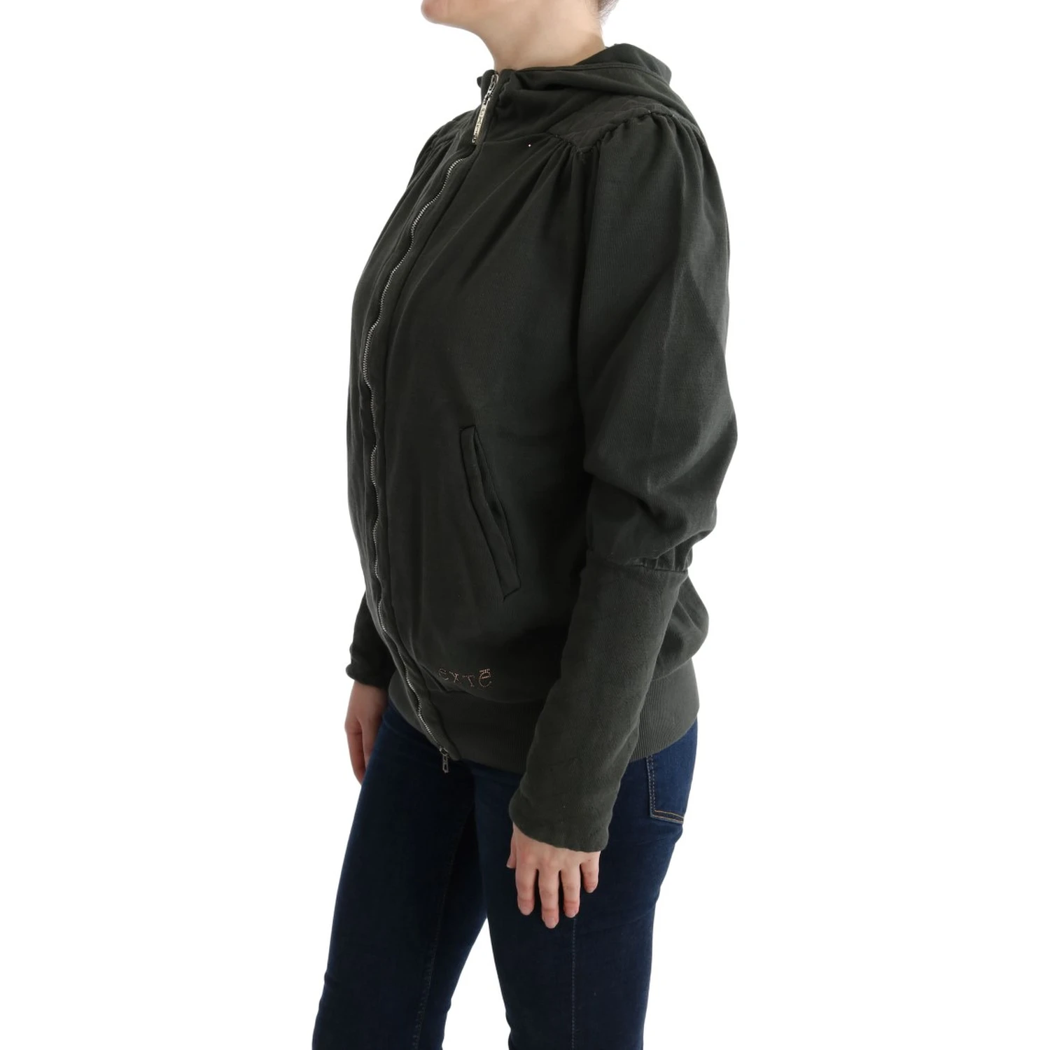 Gray Top Hooded Cotton Zipper Sweater