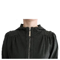 Gray Top Hooded Cotton Zipper Sweater