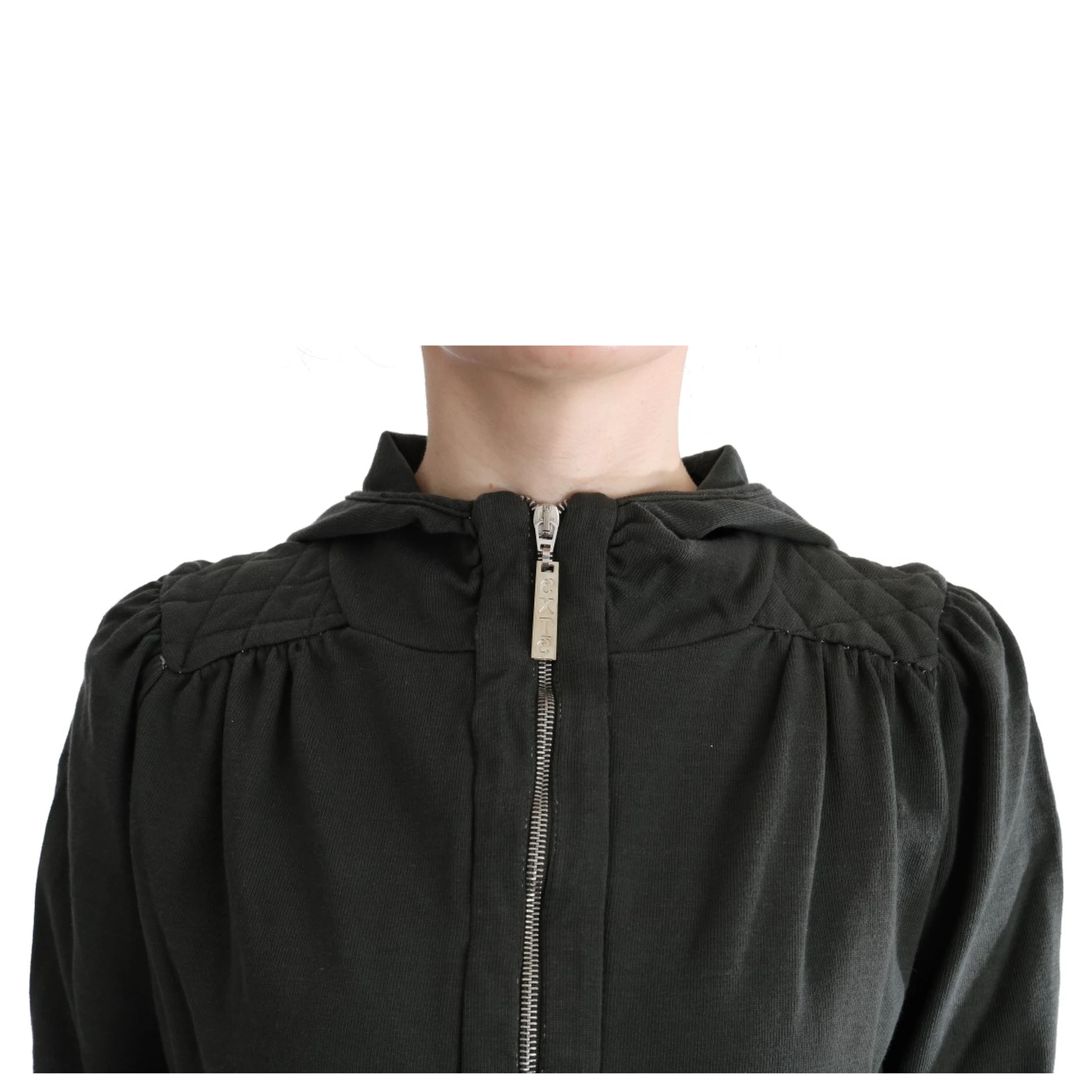 Gray Top Hooded Cotton Zipper Sweater