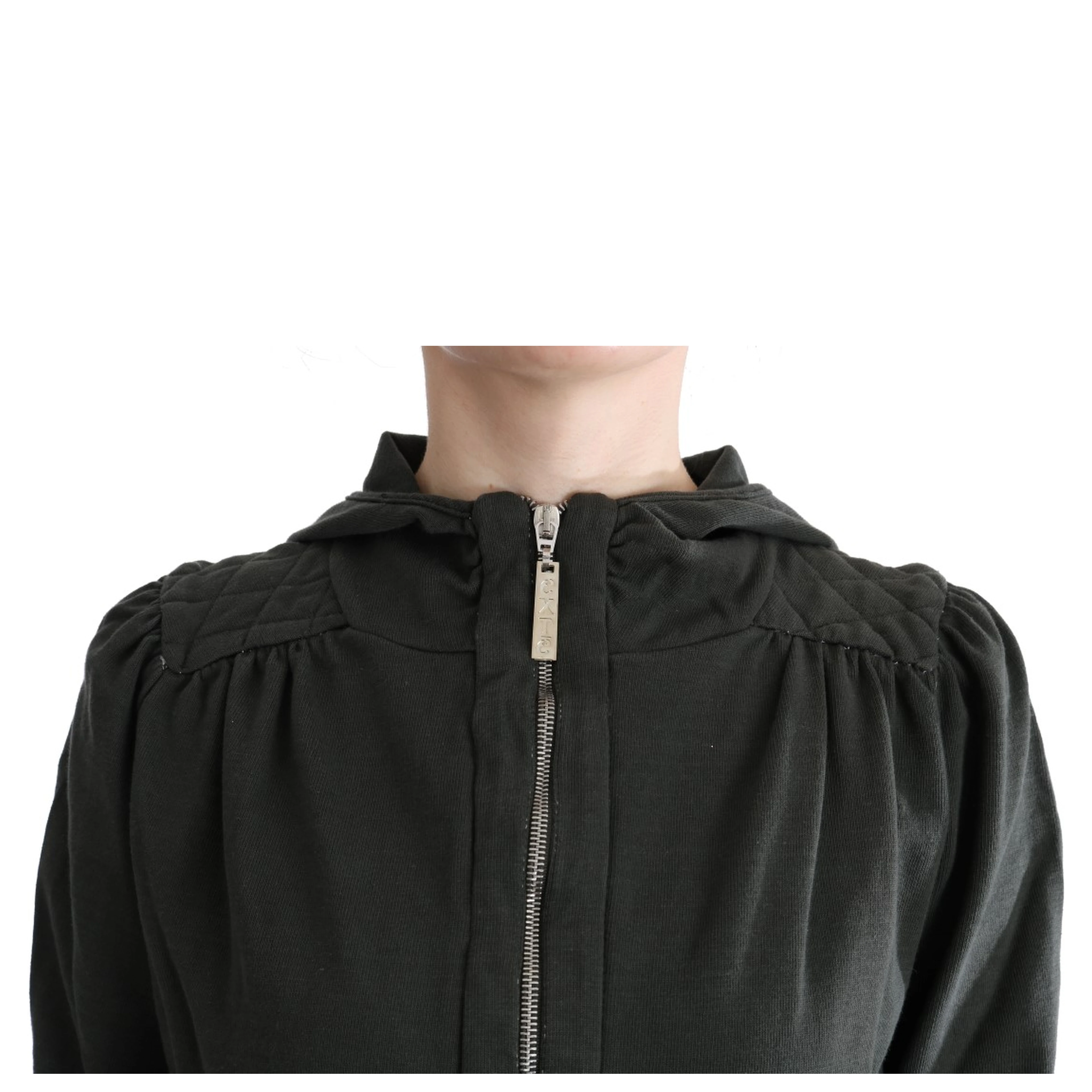 Gray Top Hooded Cotton Zipper Sweater
