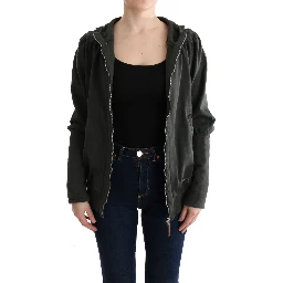 Gray Top Hooded Cotton Zipper Sweater