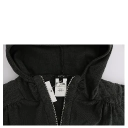 Gray Top Hooded Cotton Zipper Sweater