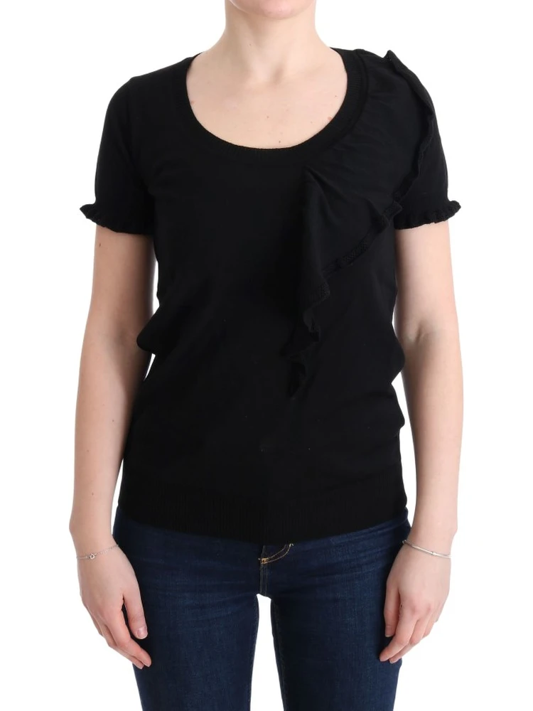 Black 100% Lana Wool Top Blouse T-shirt