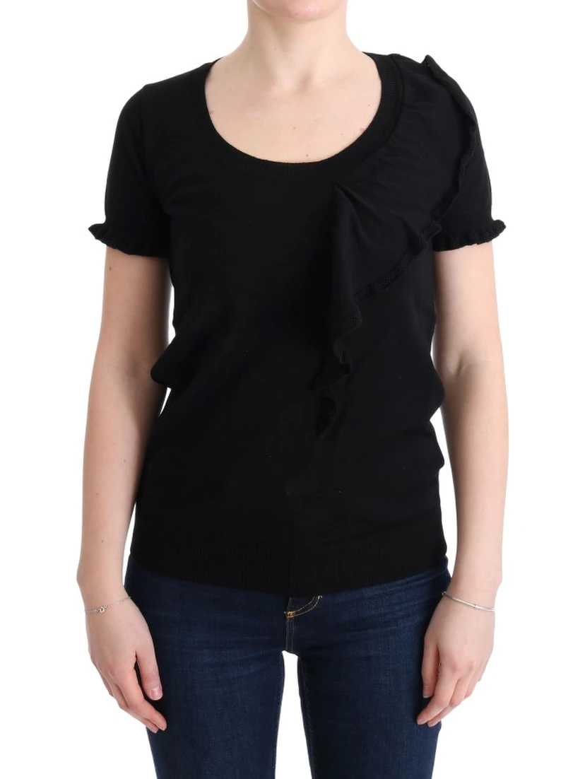 Black 100% Lana Wool Top Blouse T-shirt