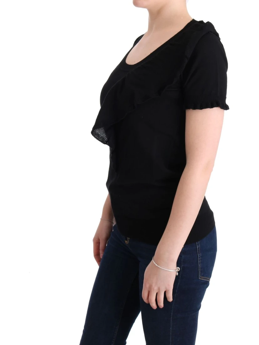 Black 100% Lana Wool Top Blouse T-shirt