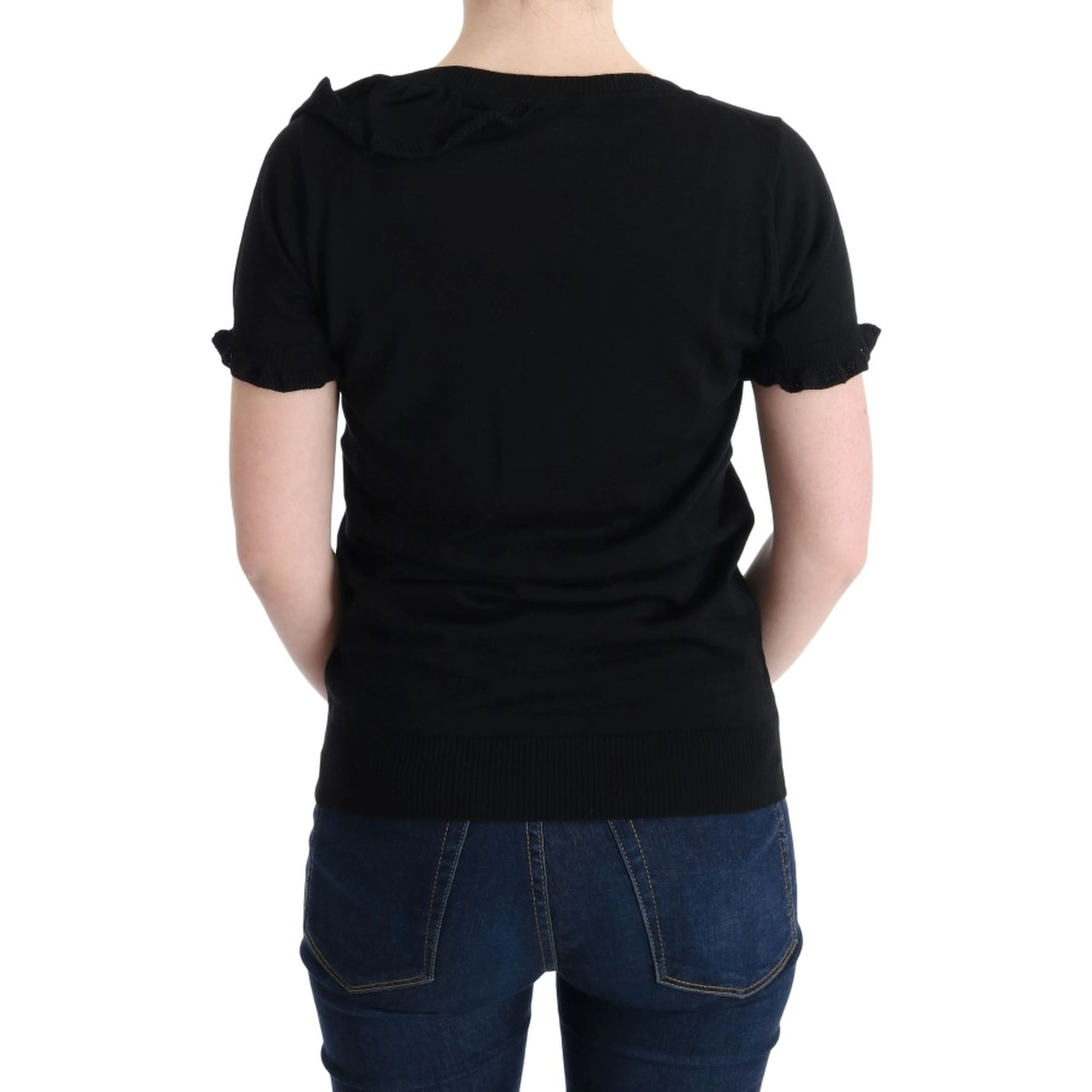 Black 100% Lana Wool Top Blouse T-shirt