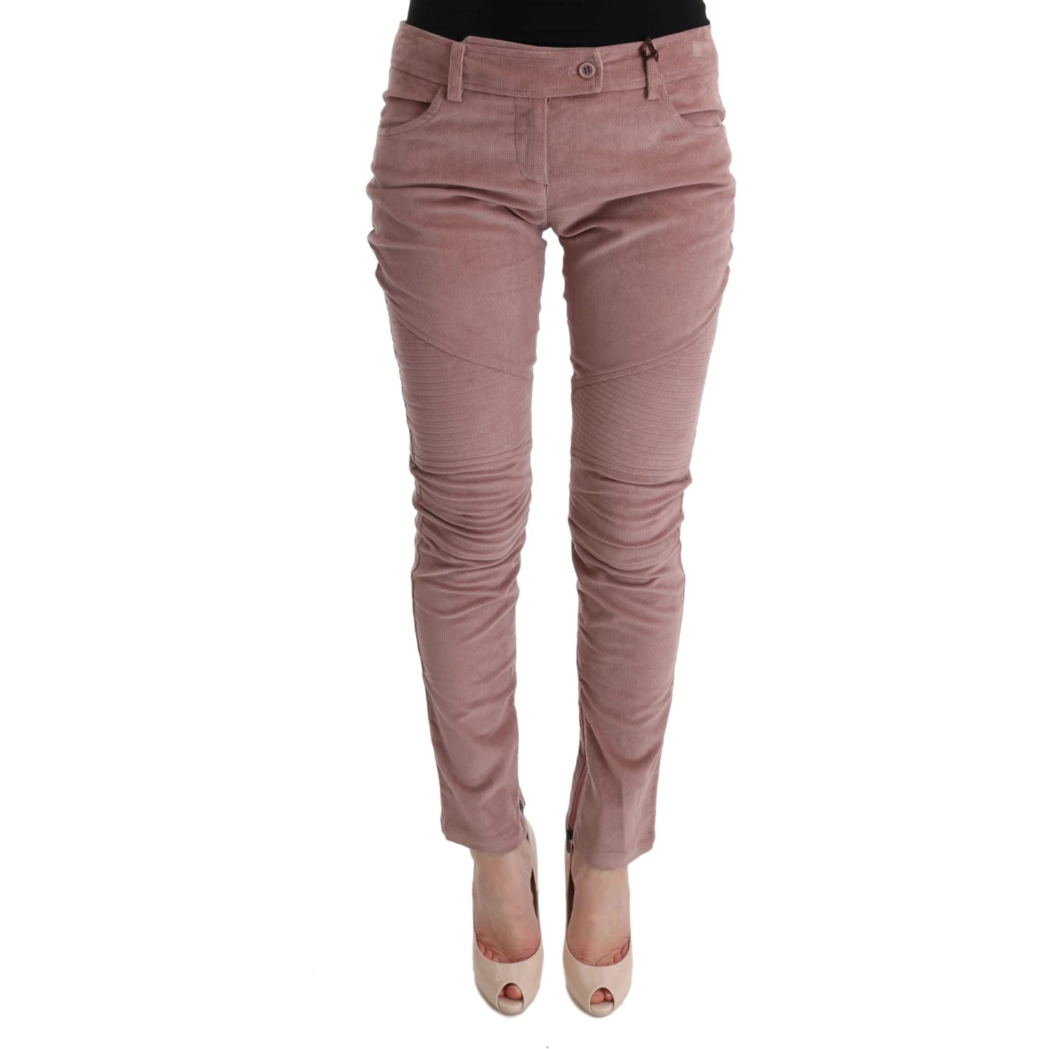 Pink Velvet Cropped Casual Pants