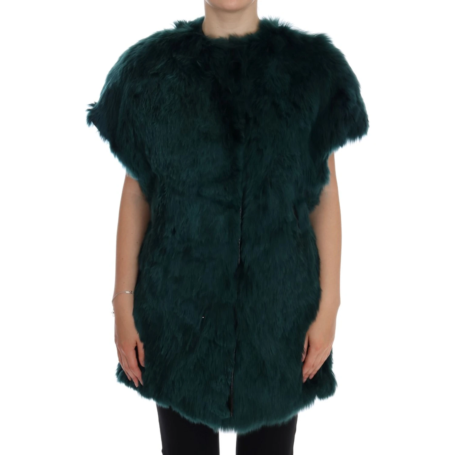 Green Alpaca Fur Vest Sleeveless Jacket