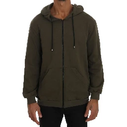 Green Full Zipper Hodded Cotton Sweater