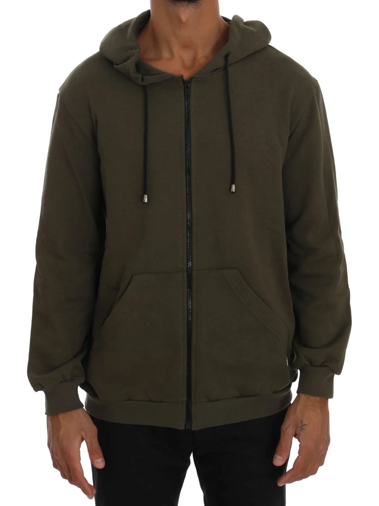 Green Full Zipper Hodded Cotton Sweater