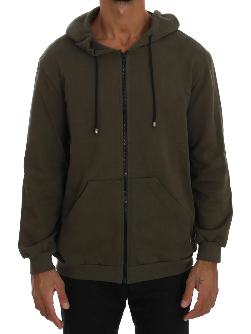 Green Full Zipper Hodded Cotton Sweater