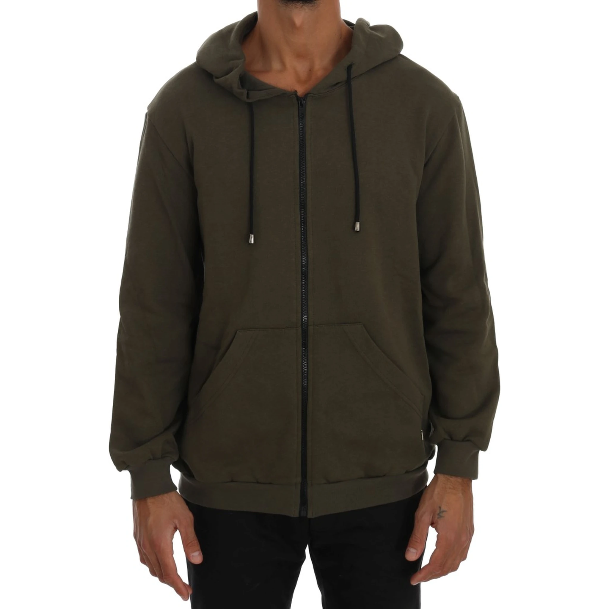 Green Full Zipper Hodded Cotton Sweater