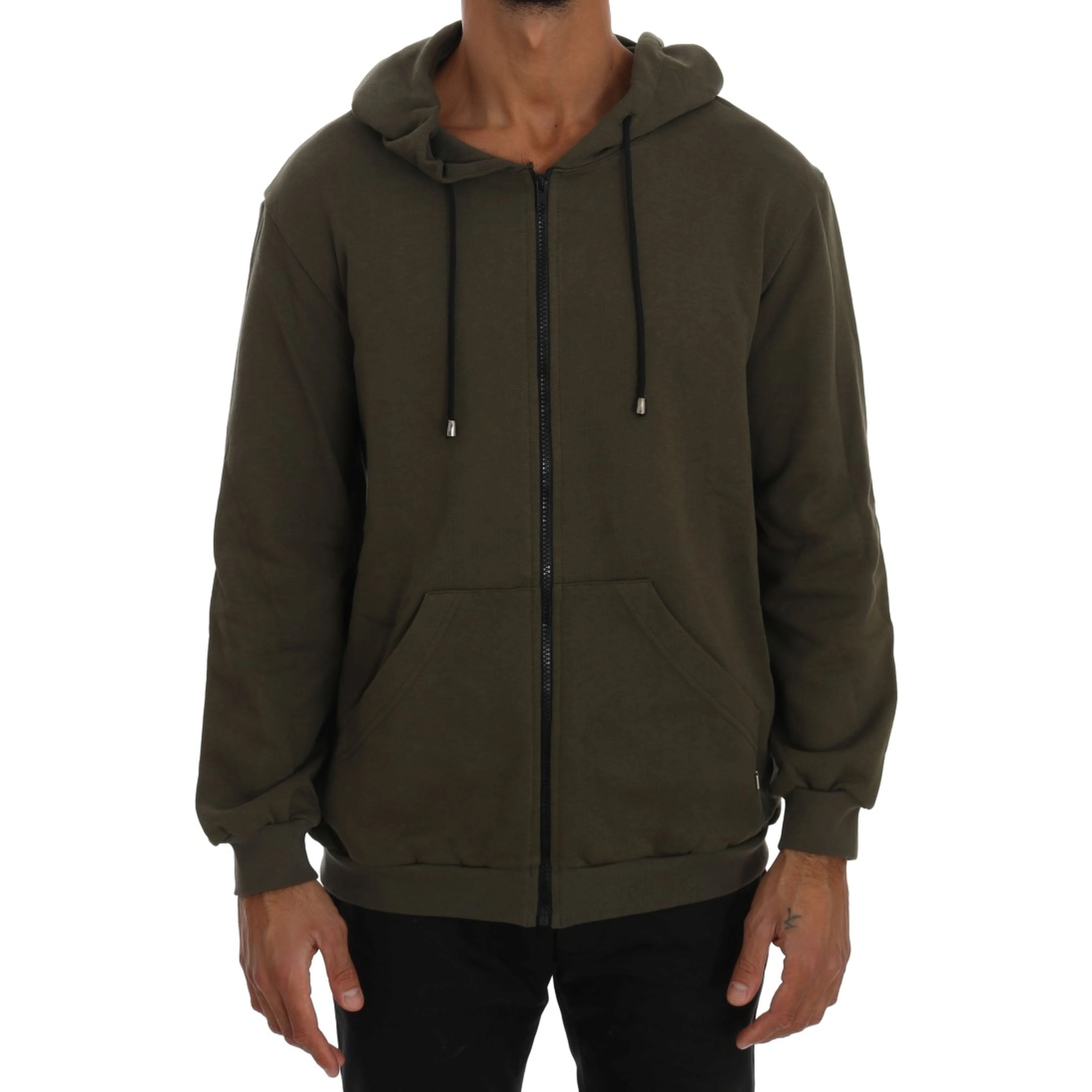 Green Full Zipper Hodded Cotton Sweater