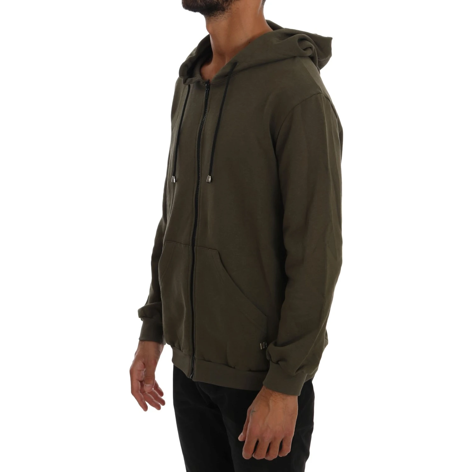 Green Full Zipper Hodded Cotton Sweater