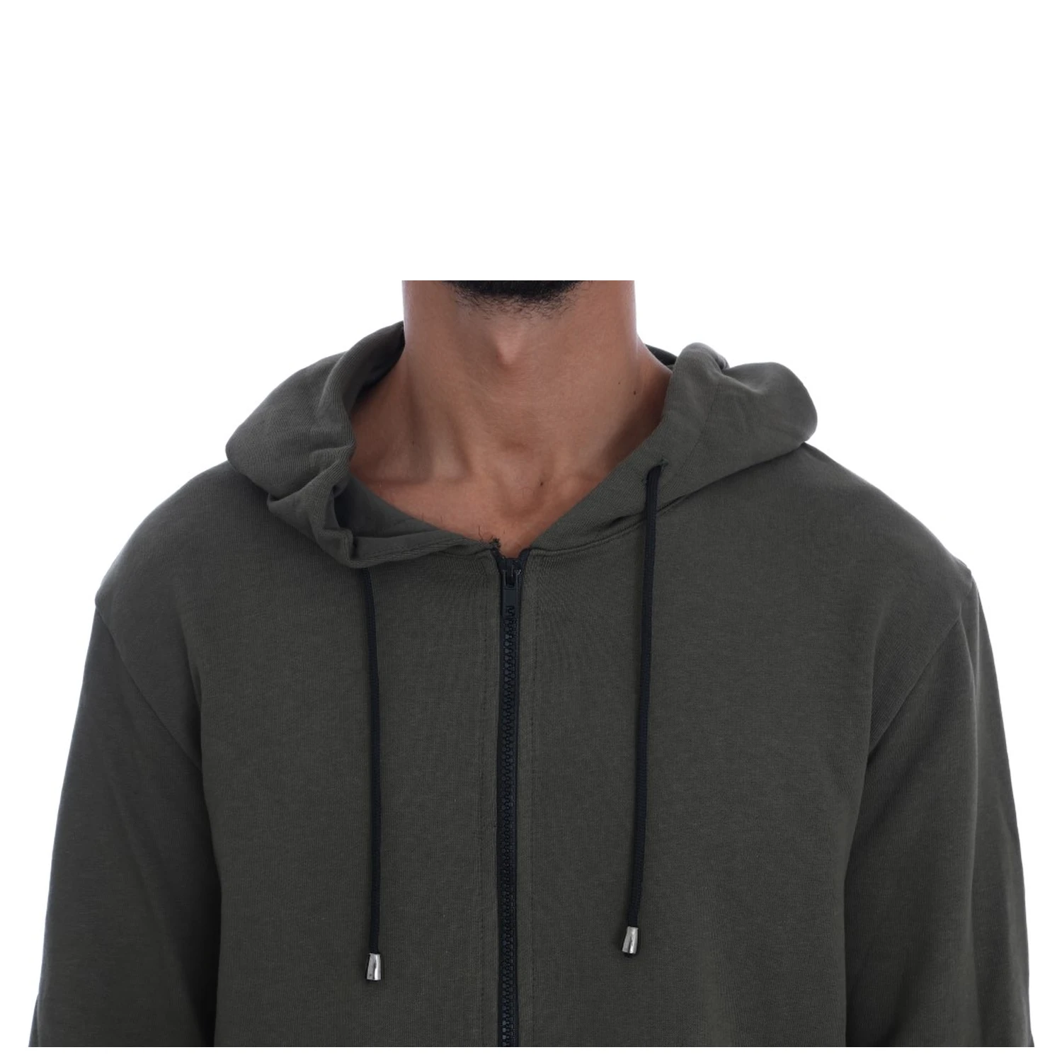 Green Full Zipper Hodded Cotton Sweater