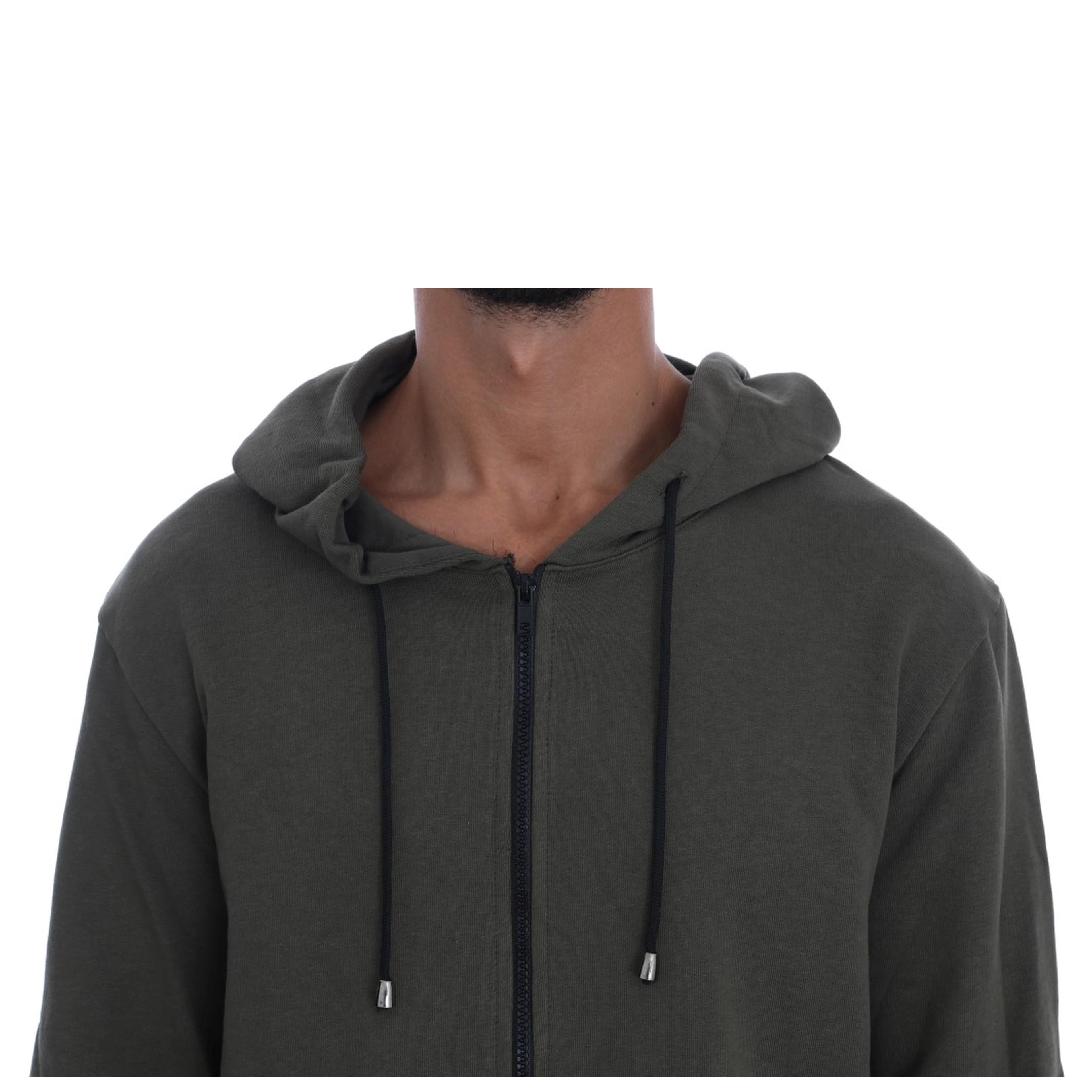 Green Full Zipper Hodded Cotton Sweater