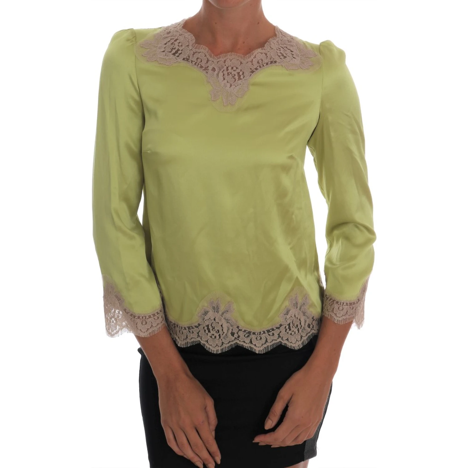 Green Silk Stretch Blouse Top