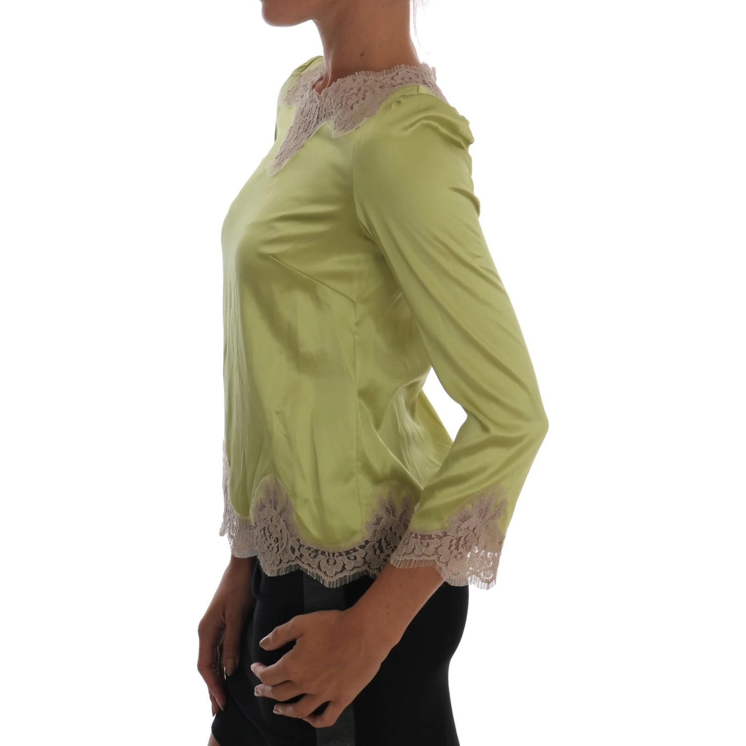 Green Silk Stretch Blouse Top