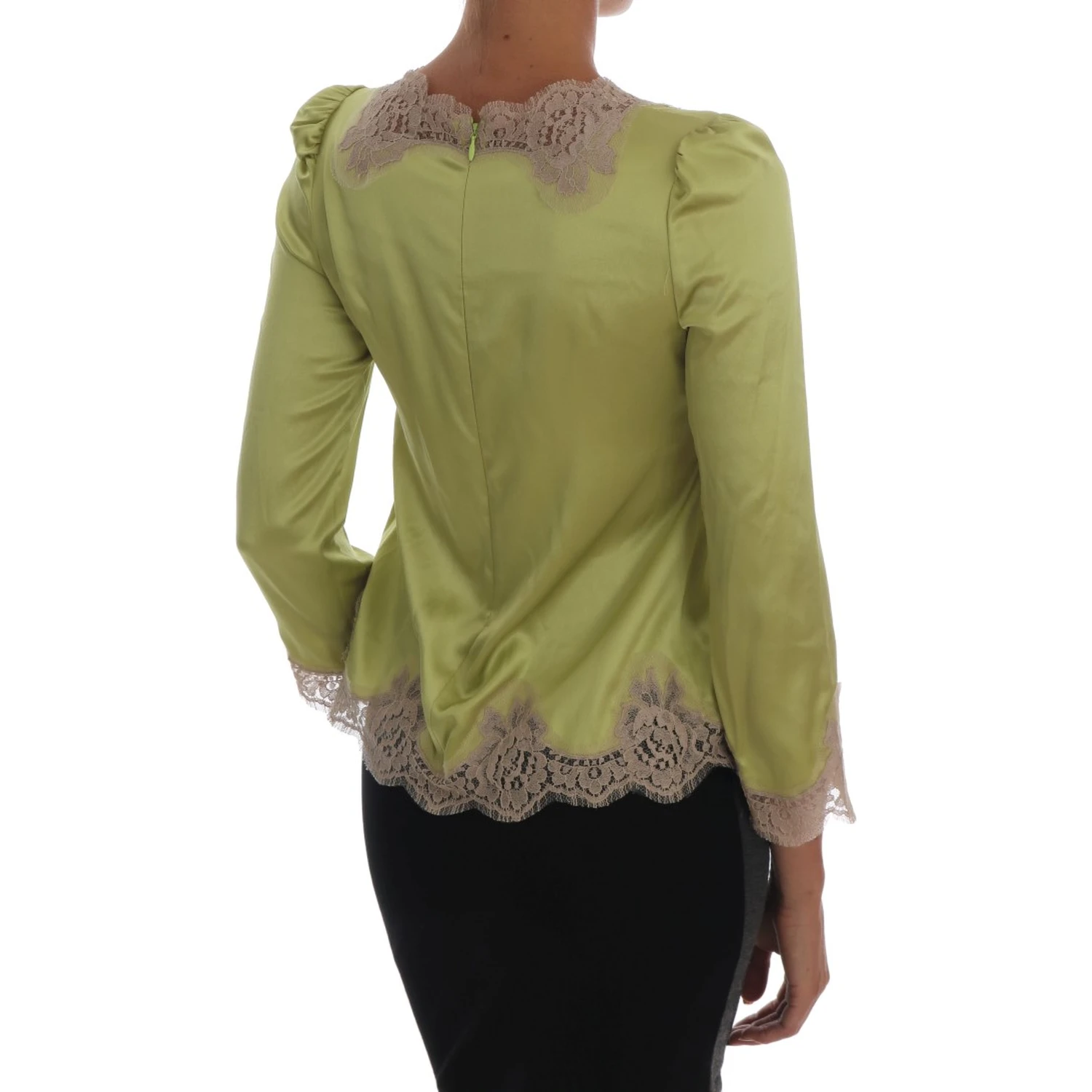 Green Silk Stretch Blouse Top