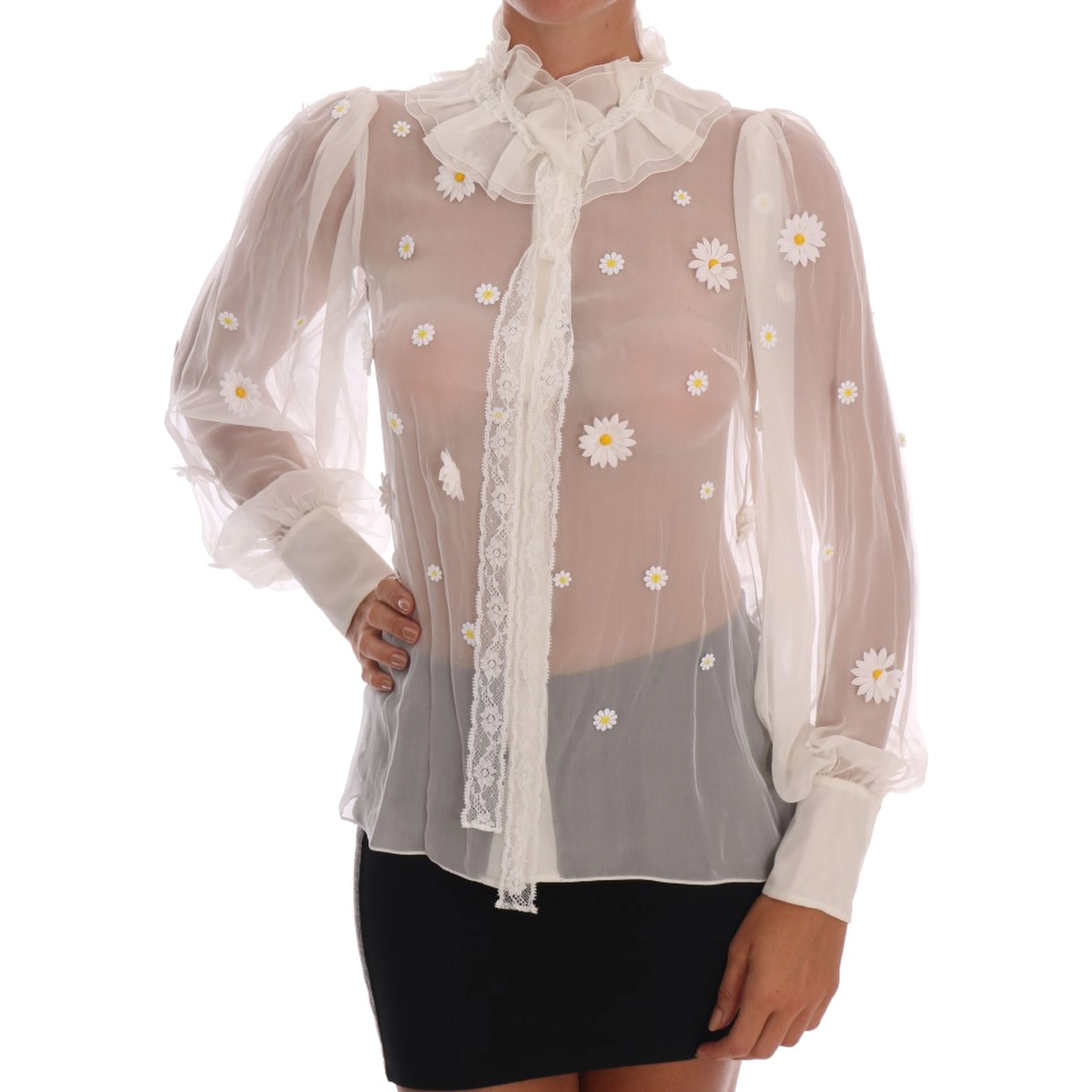 White Daisy Applique Silk Shirt