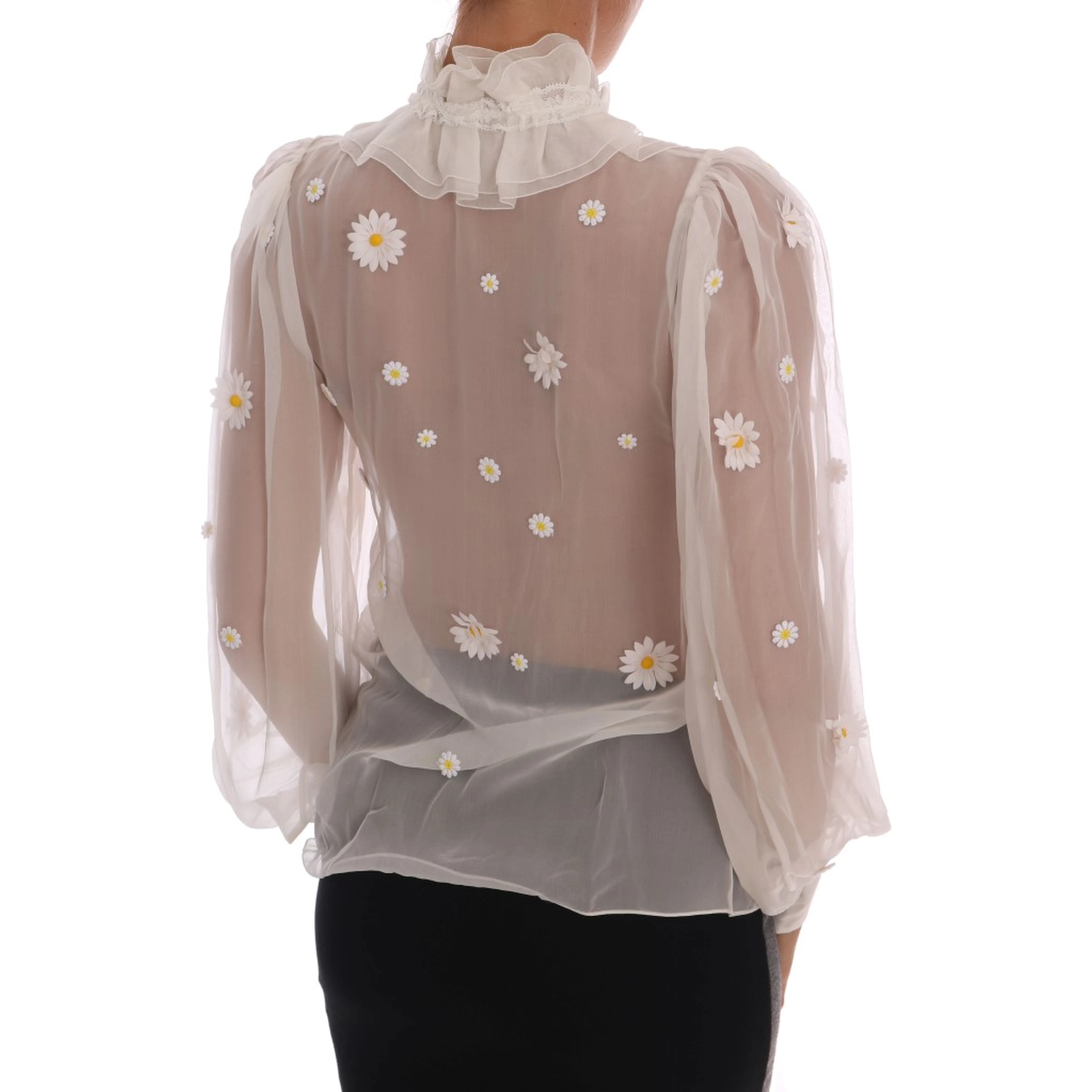 White Daisy Applique Silk Shirt