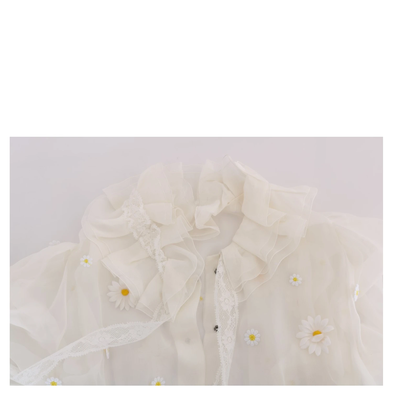 White Daisy Applique Silk Shirt