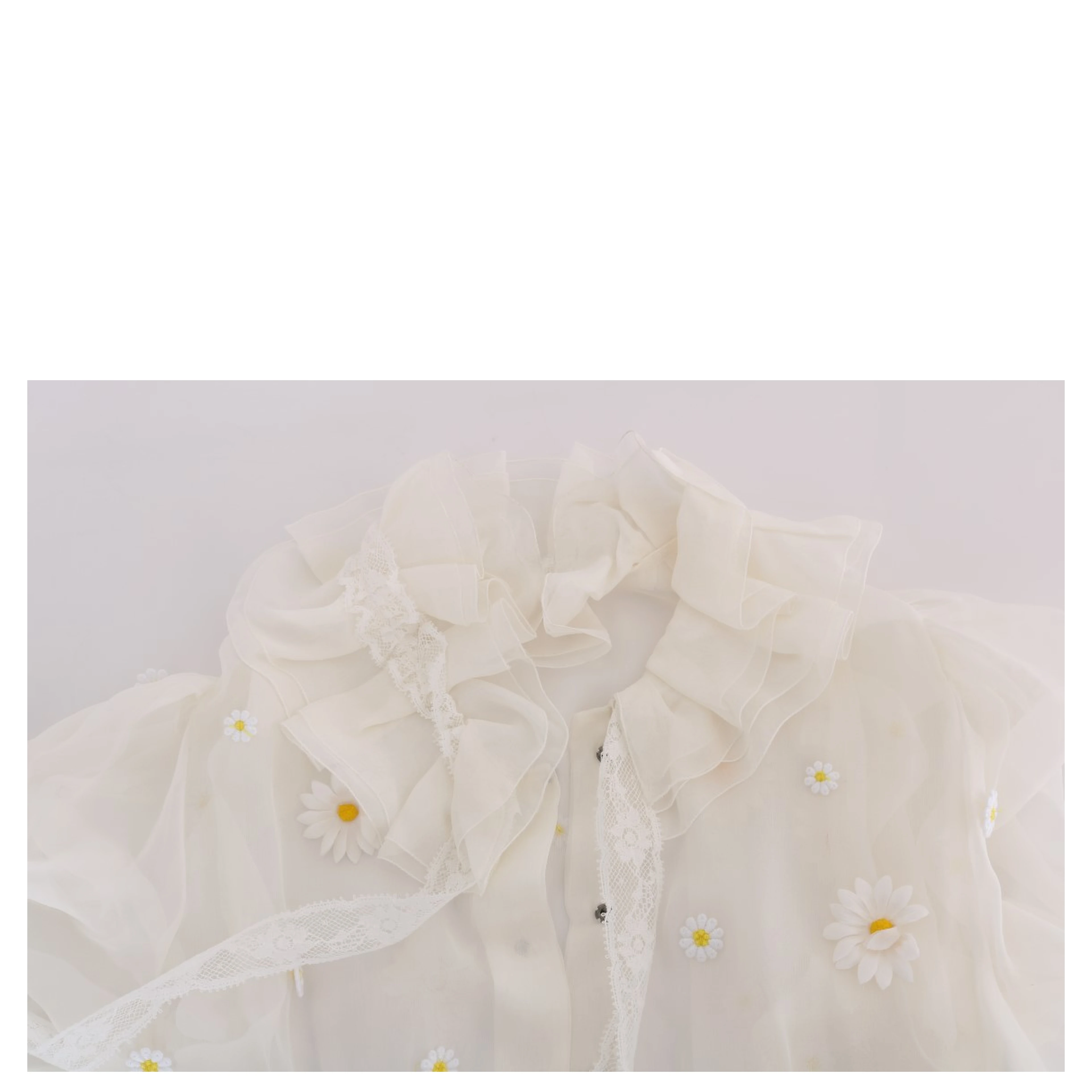 White Daisy Applique Silk Shirt