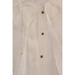 White Daisy Applique Silk Shirt