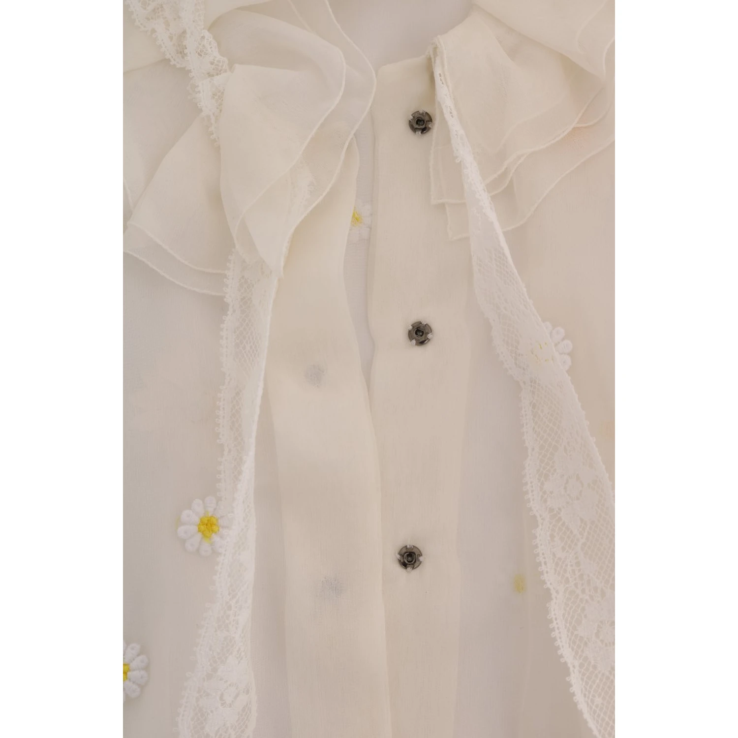 White Daisy Applique Silk Shirt
