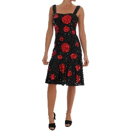 Black Red Polka Sequined Shift Dress
