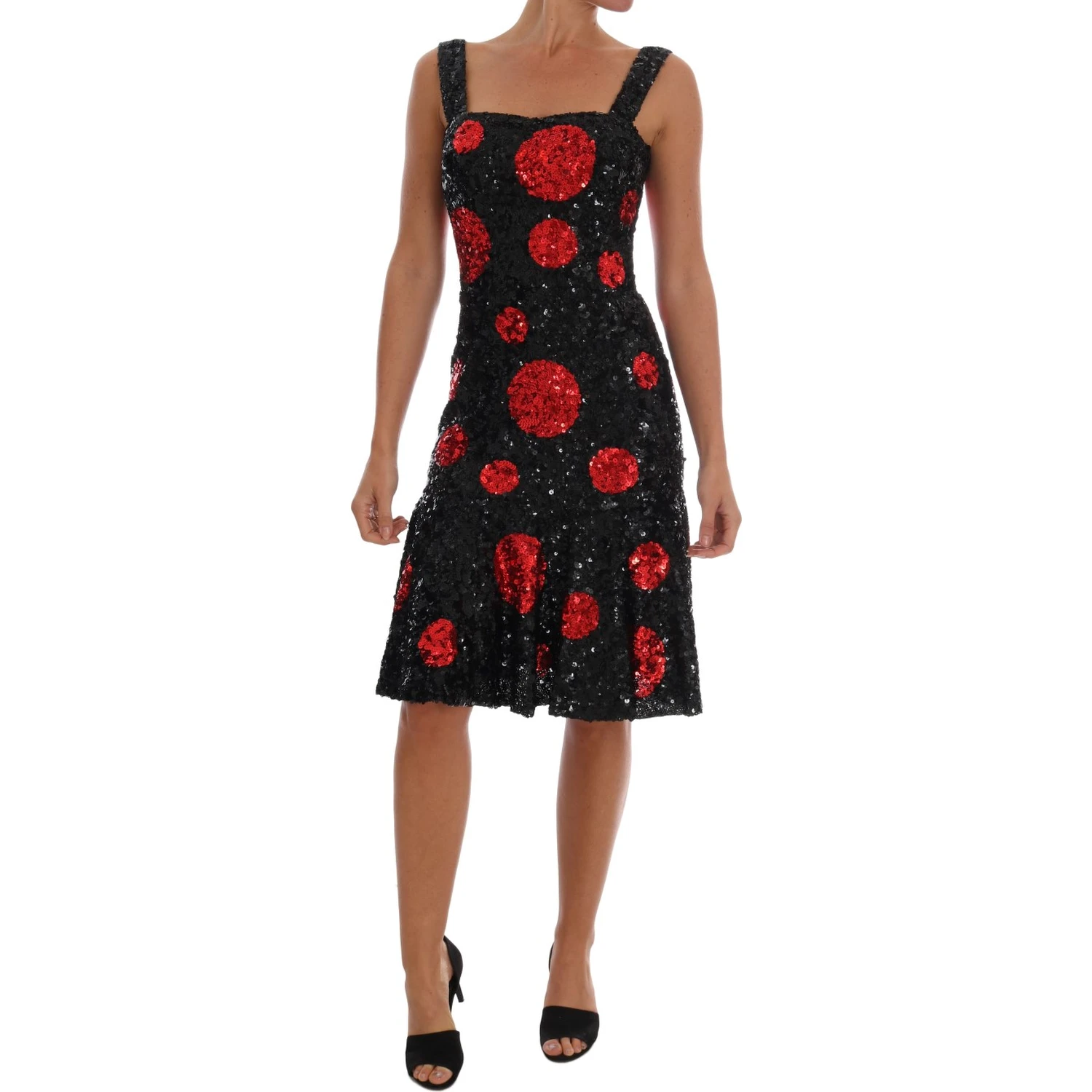 Black Red Polka Sequined Shift Dress