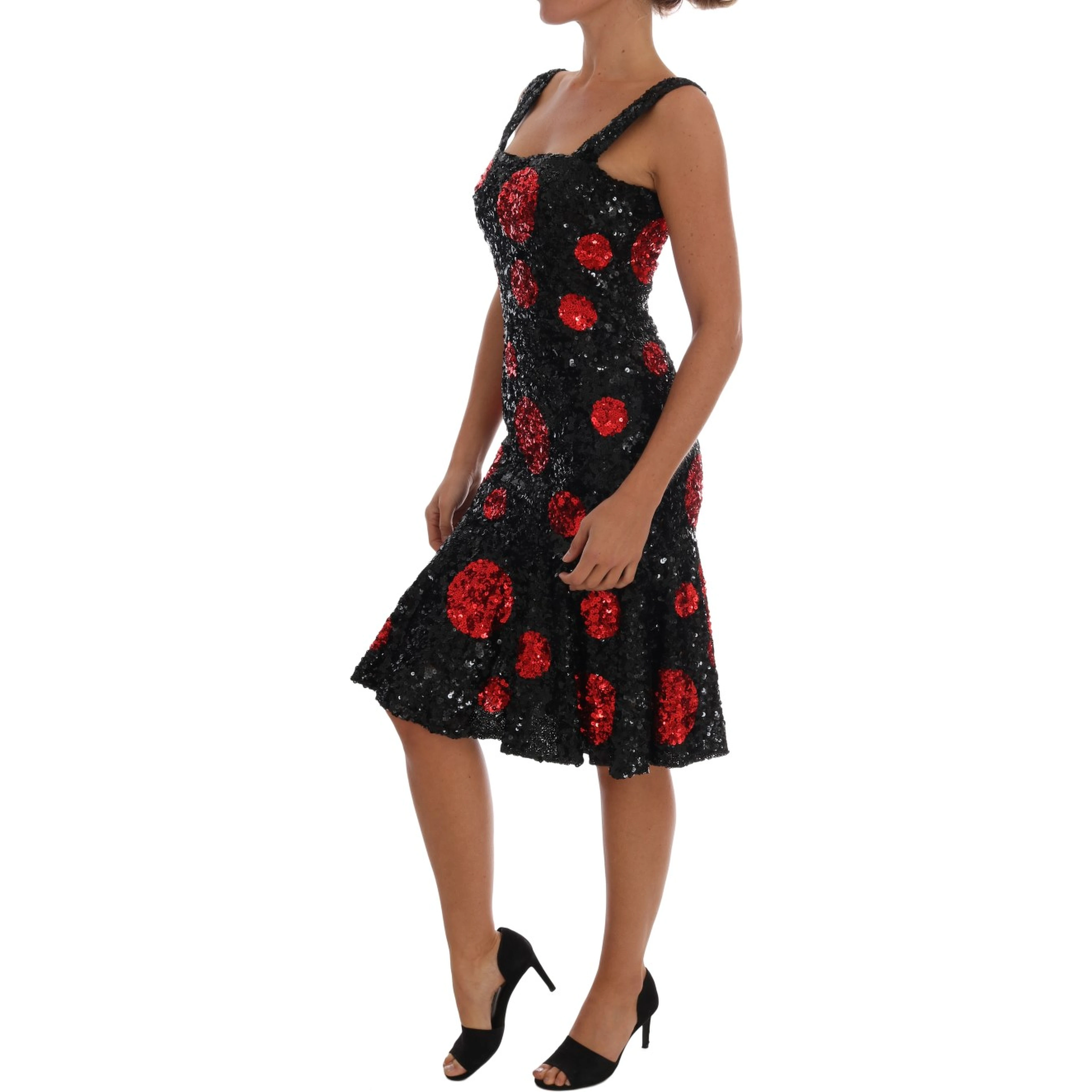 Black Red Polka Sequined Shift Dress