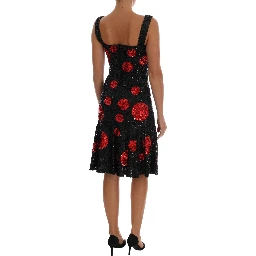 Black Red Polka Sequined Shift Dress