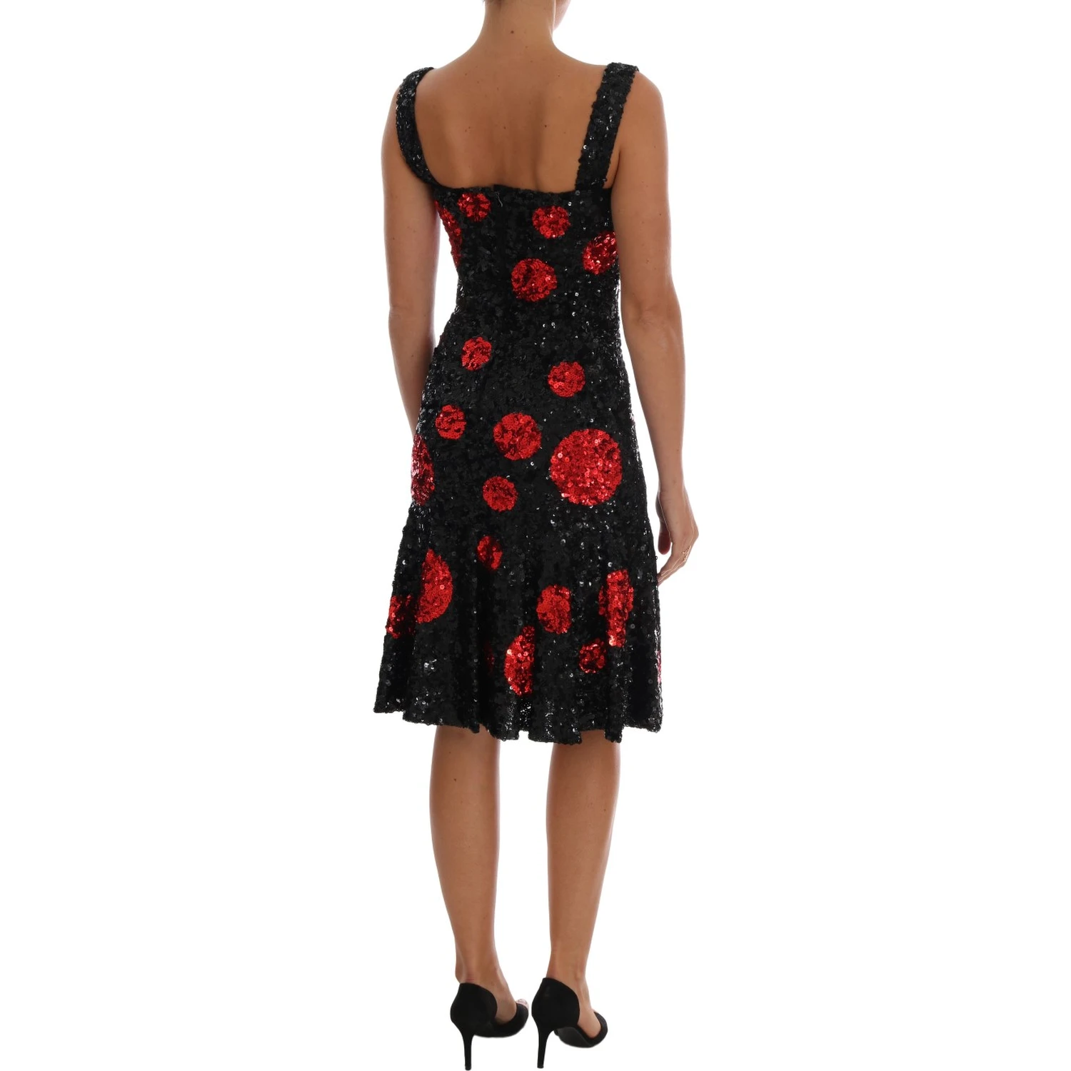 Black Red Polka Sequined Shift Dress