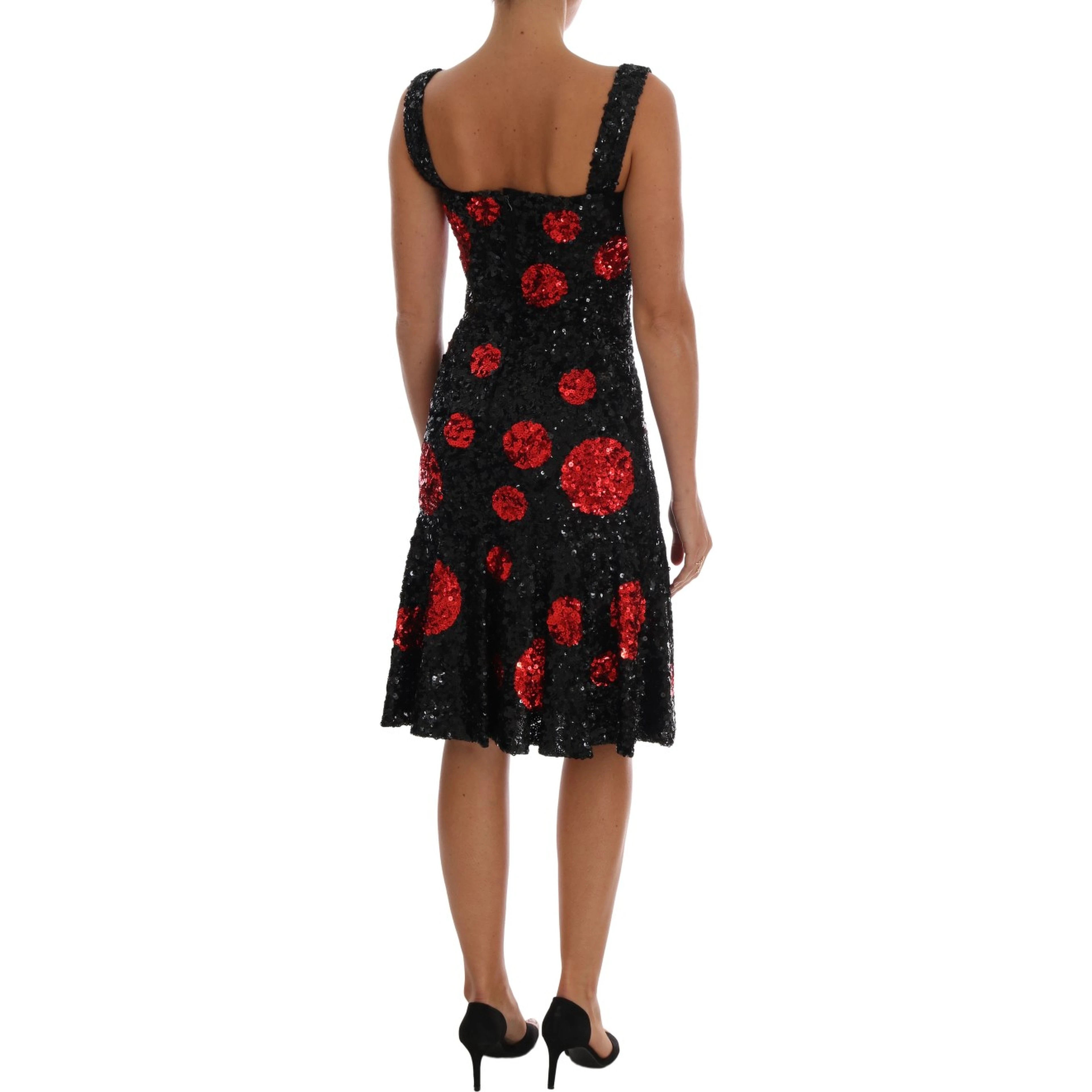 Black Red Polka Sequined Shift Dress