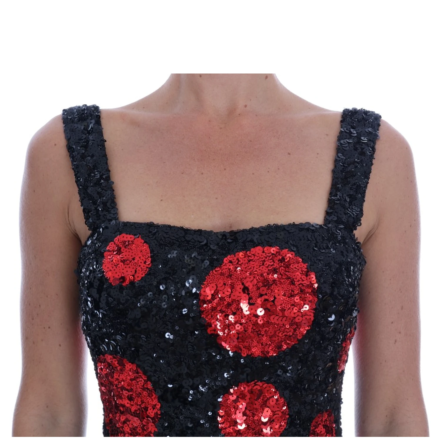 Black Red Polka Sequined Shift Dress