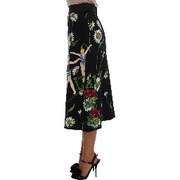 Black Embellished Daisy Brocade Skirt