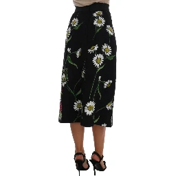Black Embellished Daisy Brocade Skirt