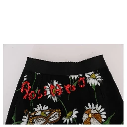 Black Embellished Daisy Brocade Skirt