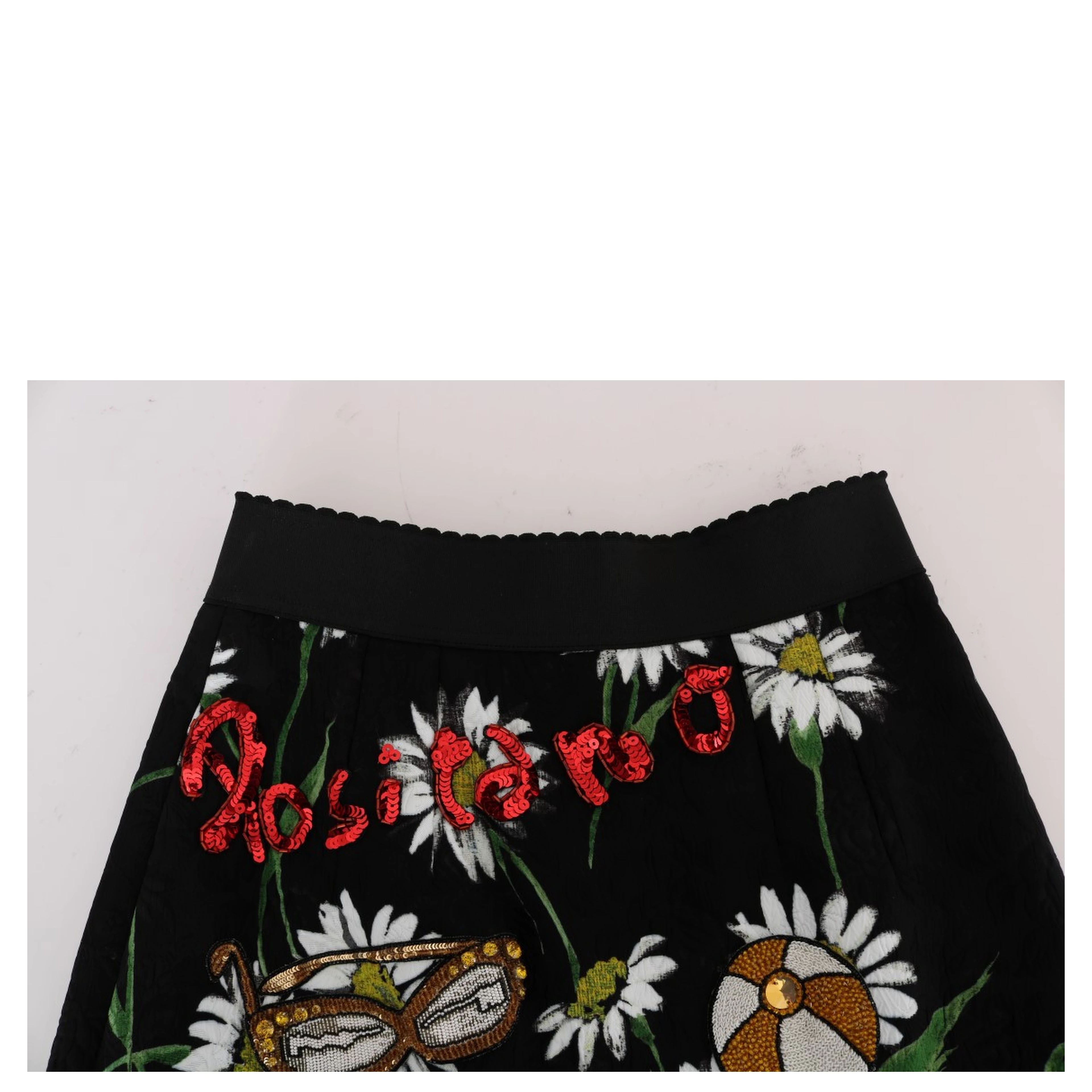 Black Embellished Daisy Brocade Skirt