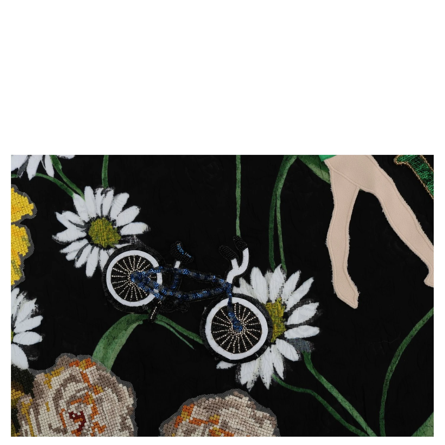 Black Embellished Daisy Brocade Skirt