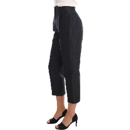 Black Floral Brocade Capri Pants