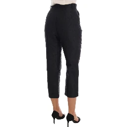Black Floral Brocade Capri Pants