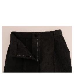 Black Floral Brocade Capri Pants