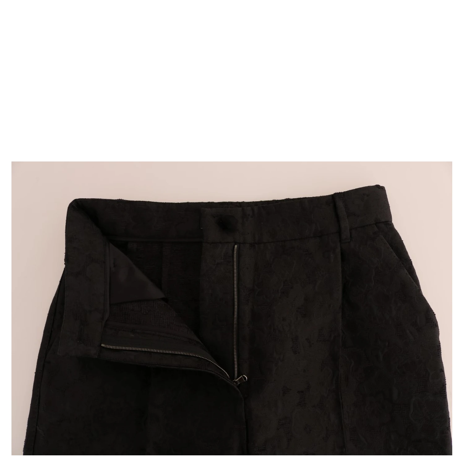 Black Floral Brocade Capri Pants