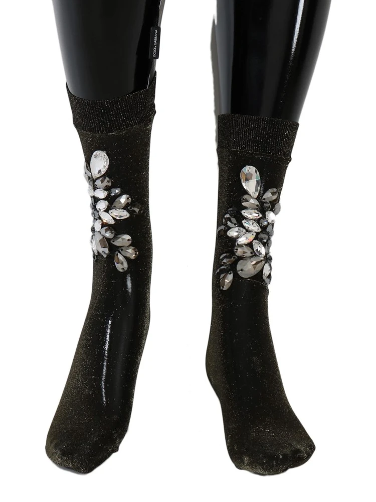 Black Stretch Floral Clear Crystal Socks alternative
