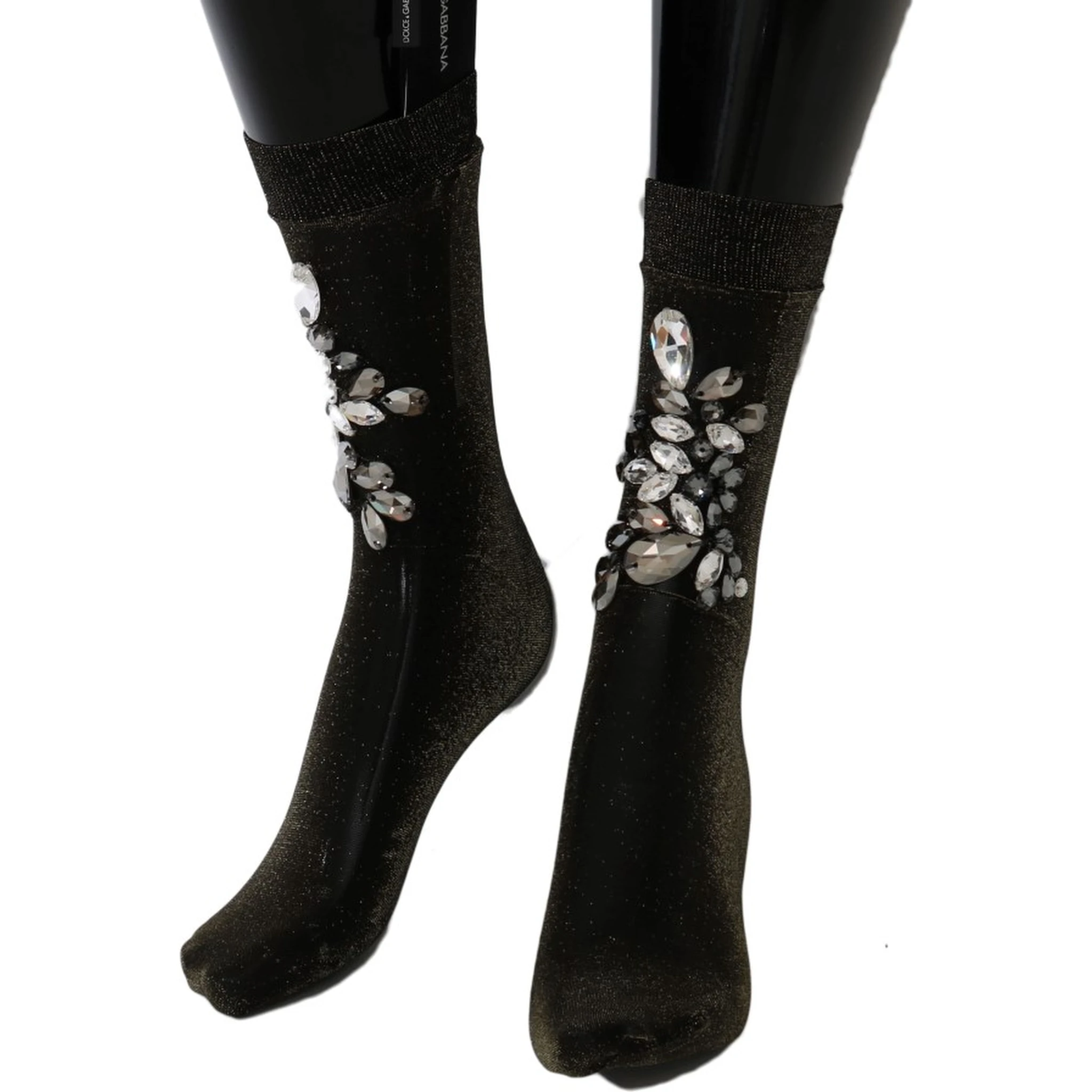 Black Stretch Floral Clear Crystal Socks