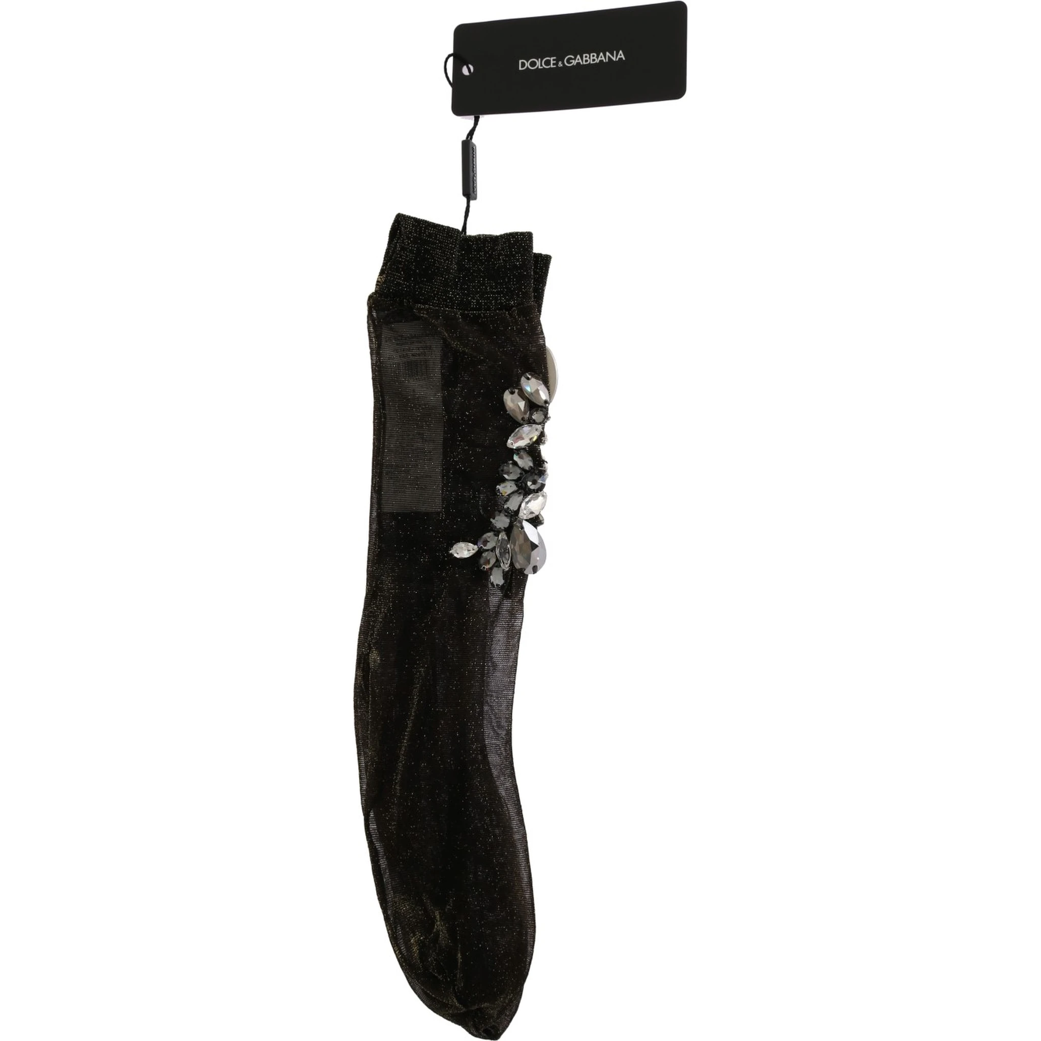 Black Stretch Floral Clear Crystal Socks